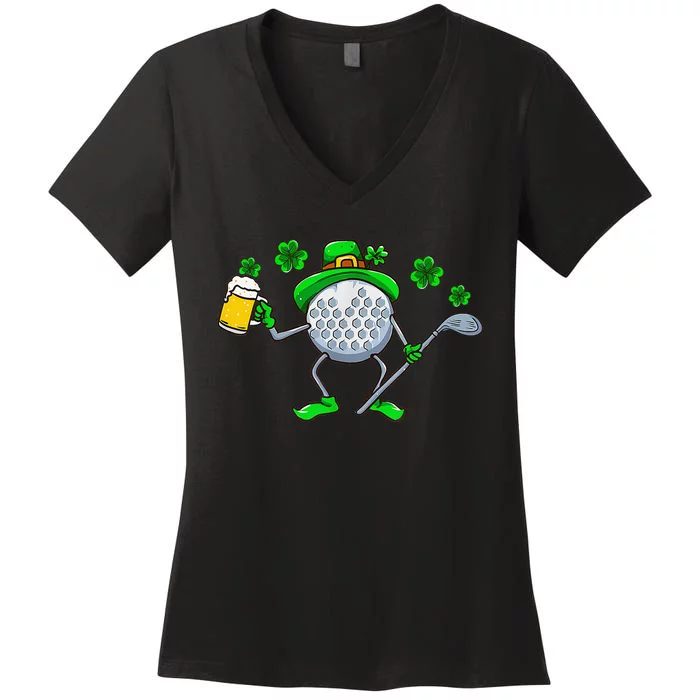 St Patricks Day Golf Golfing Irish Golfer Beer Humor Women's V-Neck T-Shirt