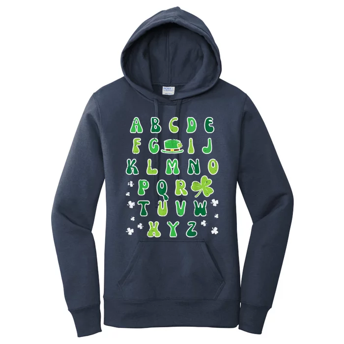 St Patricks Day ABC Alphabet Saint Pattys Paddys Teacher Women's Pullover Hoodie