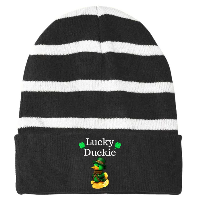 St Patrick's Day Lucky Duckie Retro Teacher Striped Beanie with Solid Band