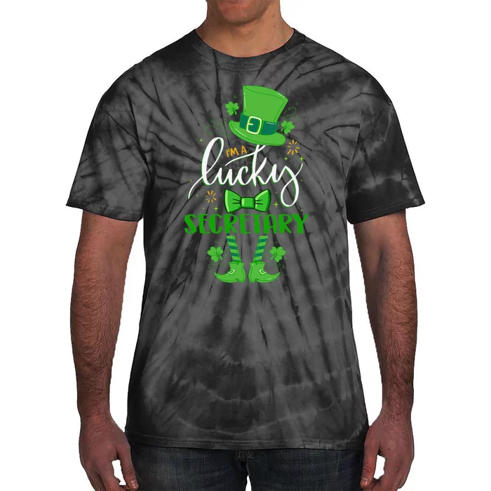 Saint Patrick's Day Leprechaun I'm A Lucky Secretary Gift Tie-Dye T-Shirt