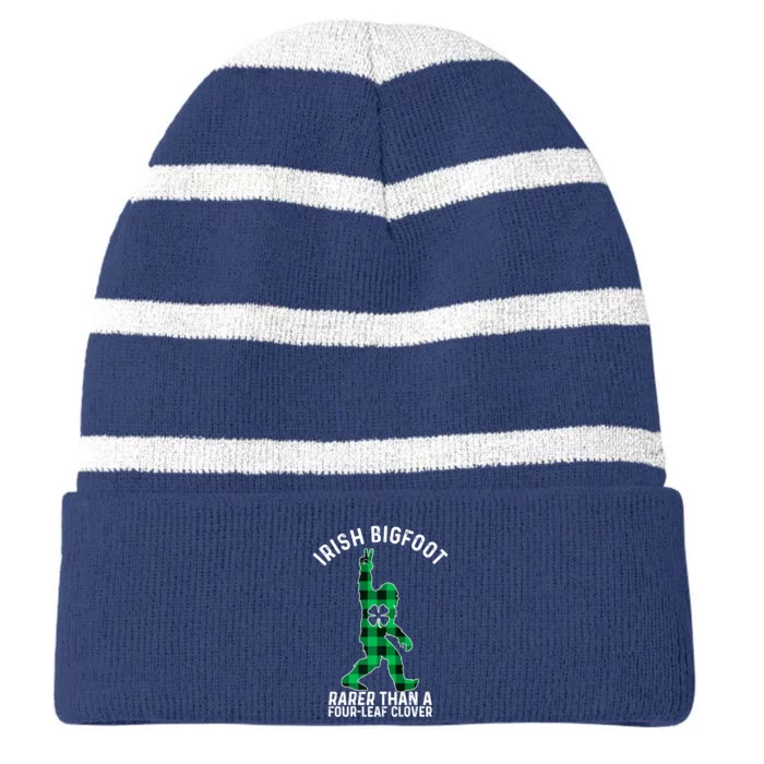 St Patricks Day Irish Bigfoot Sasquatch Saint Paddy's Clover Premium Striped Beanie with Solid Band