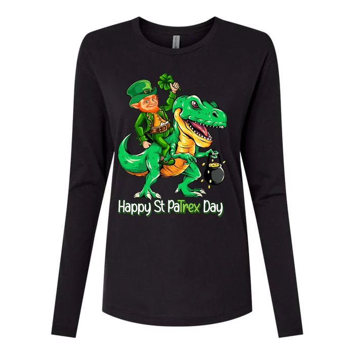 St Patricks Day Leprechaun Riding Dinosaur Gift Boy Womens Cotton Relaxed Long Sleeve T-Shirt