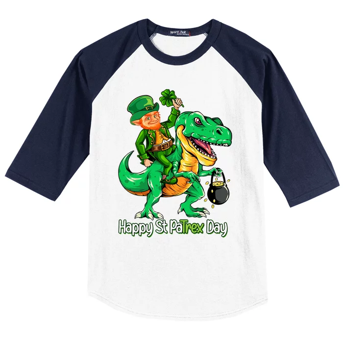 St Patricks Day Leprechaun Riding Dinosaur Gift Boy Baseball Sleeve Shirt