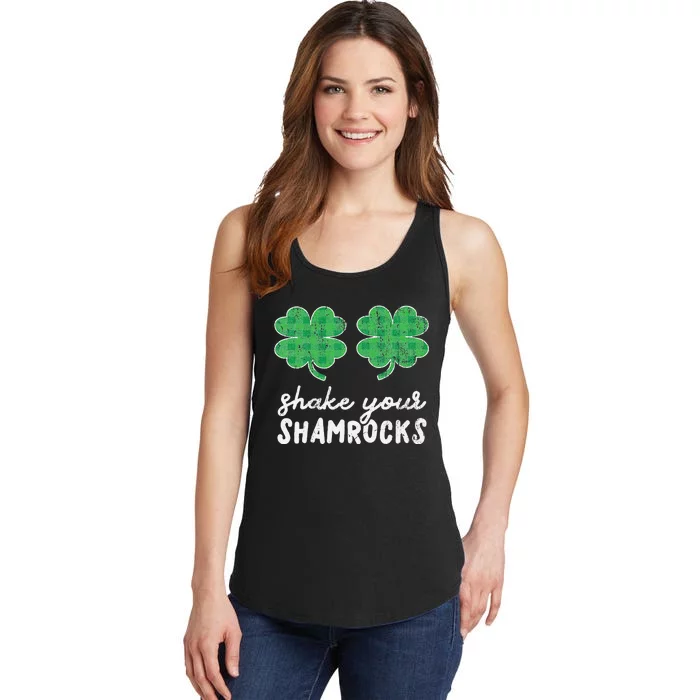 St Patrick's Day Shake Your Shamrocks Buffalo Plaid Clover Ladies Essential Tank