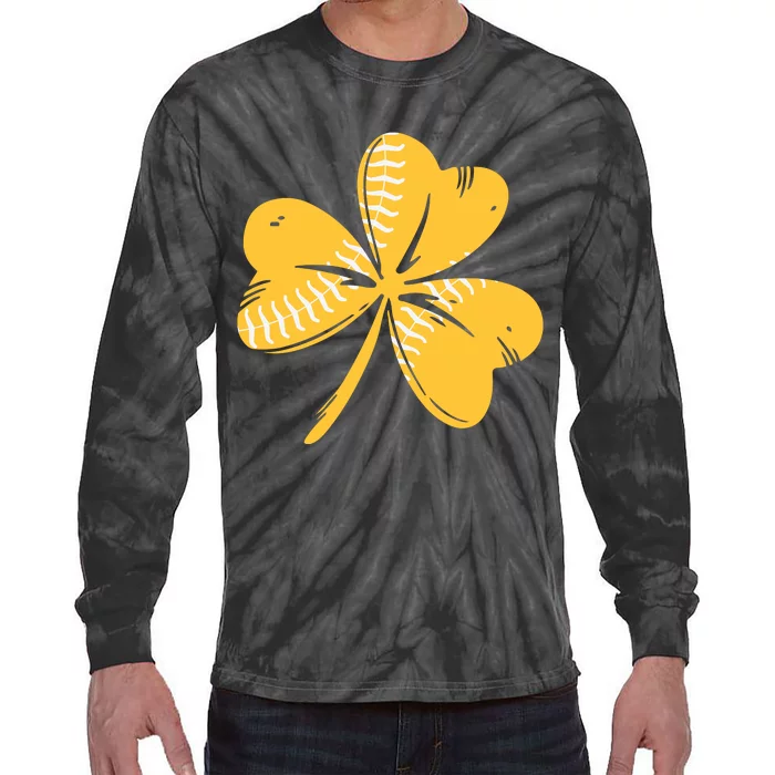 St Patricks Day Softball Shamrock Funny Sport Tie-Dye Long Sleeve Shirt