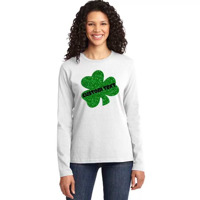 St. Patrick's Day Teacher Ms Mrs Personalized Name Green Glitter Ladies Long Sleeve Shirt