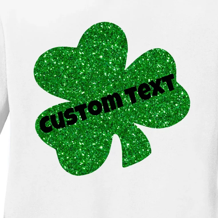 St. Patrick's Day Teacher Ms Mrs Personalized Name Green Glitter Ladies Long Sleeve Shirt