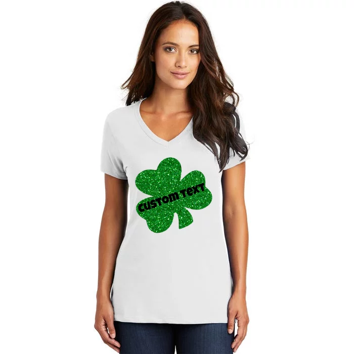 St. Patrick's Day Teacher Ms Mrs Personalized Name Green Glitter Women's V-Neck T-Shirt