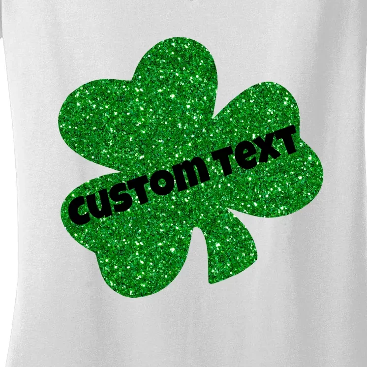 St. Patrick's Day Teacher Ms Mrs Personalized Name Green Glitter Women's V-Neck T-Shirt