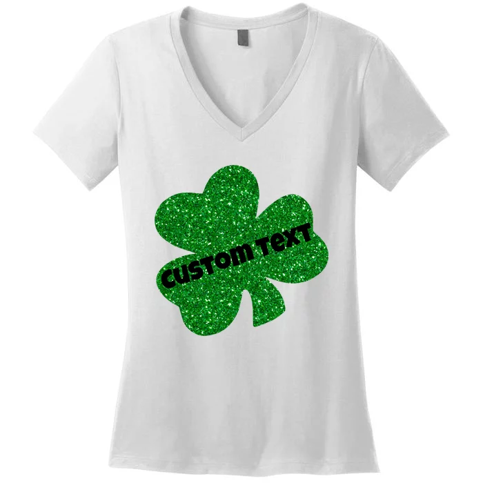 St. Patrick's Day Teacher Ms Mrs Personalized Name Green Glitter Women's V-Neck T-Shirt