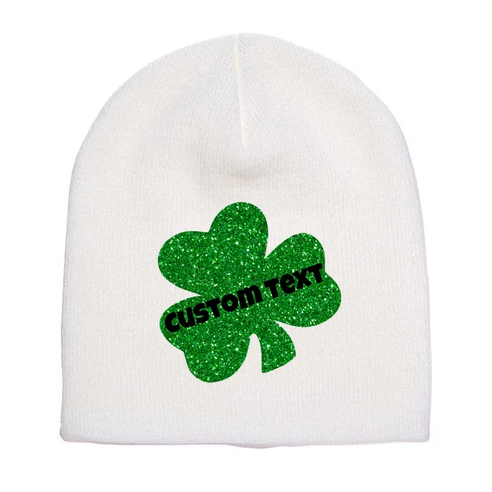 St. Patrick's Day Teacher Ms Mrs Personalized Name Green Glitter Short Acrylic Beanie