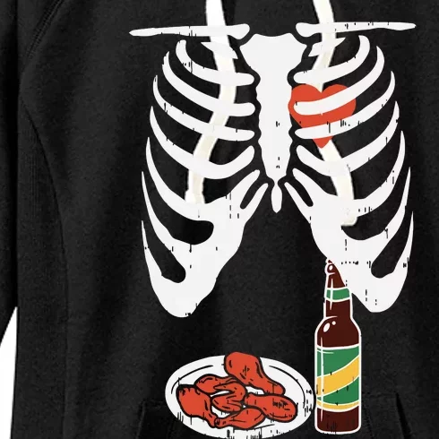 Skeleton Pregnancy Dad Chicken Wings Beer Halloween Women's Fleece Hoodie