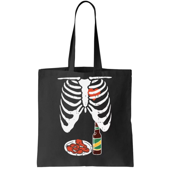 Skeleton Pregnancy Dad Chicken Wings Beer Halloween Tote Bag