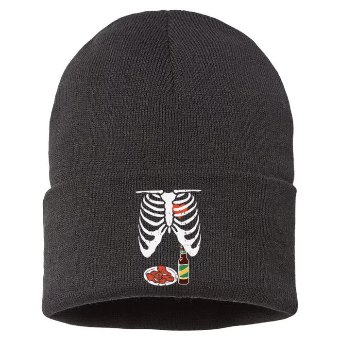 Skeleton Pregnancy Dad Chicken Wings Beer Halloween Sustainable Knit Beanie