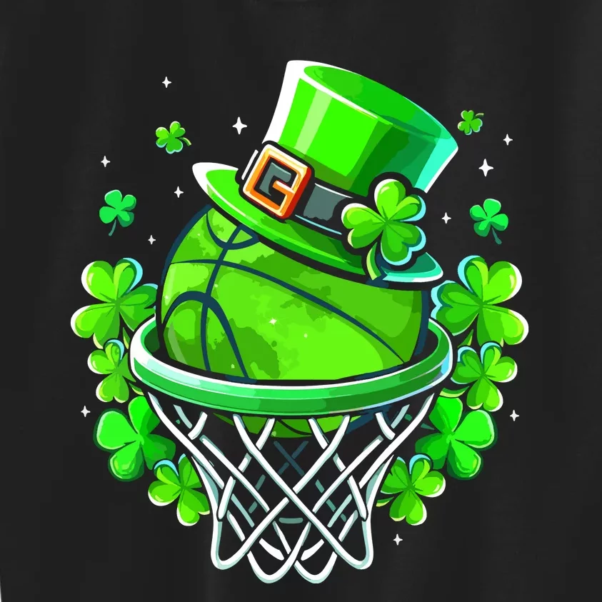 St Patricks Day Shamrock Basketball Irish Leprechaun Kids Sweatshirt