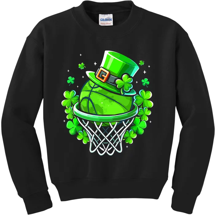 St Patricks Day Shamrock Basketball Irish Leprechaun Kids Sweatshirt