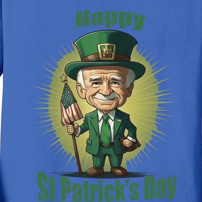 St PatrickS Day Joe Biden Leprechaun Hat Funny Gift Kids Long Sleeve Shirt