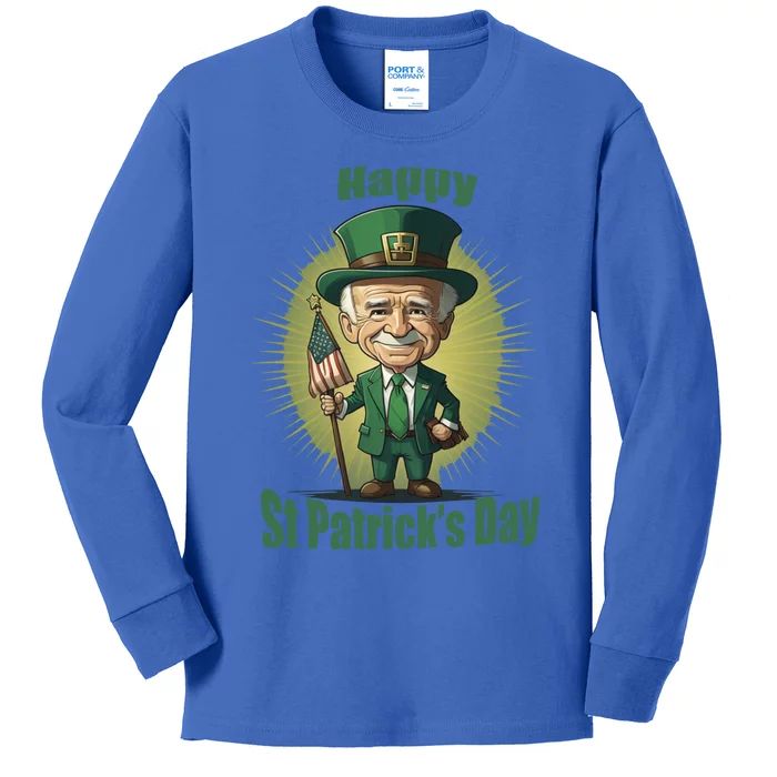 St PatrickS Day Joe Biden Leprechaun Hat Funny Gift Kids Long Sleeve Shirt