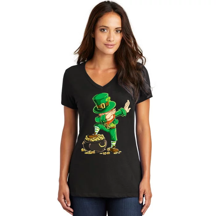 St Patricks Day Dabbing Leprechaun Dab Dance Women's V-Neck T-Shirt