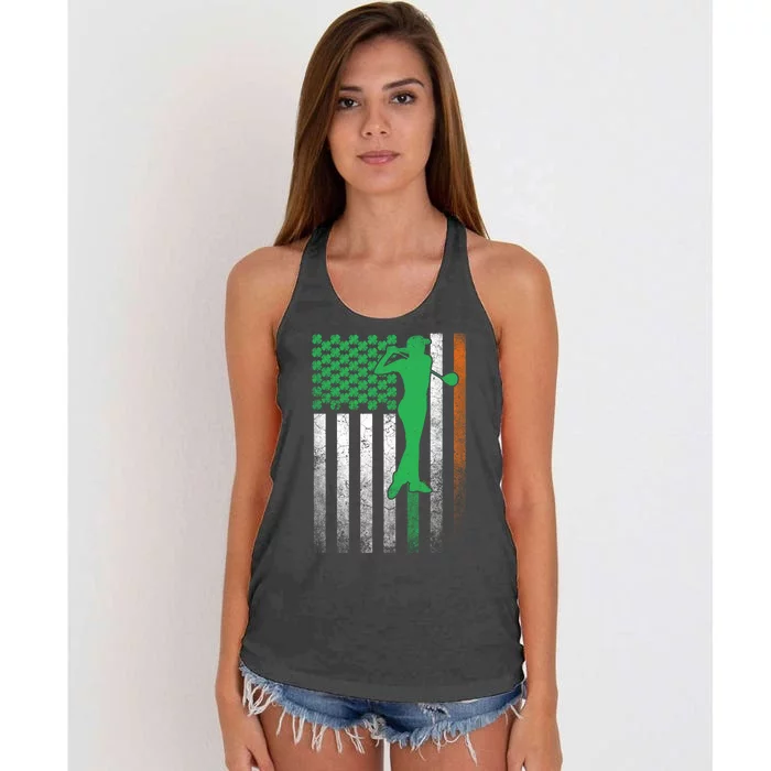 St Patrick's Day Irish American Flag Golf Golfer Golfing Meaningful Gift Women's Knotted Racerback Tank