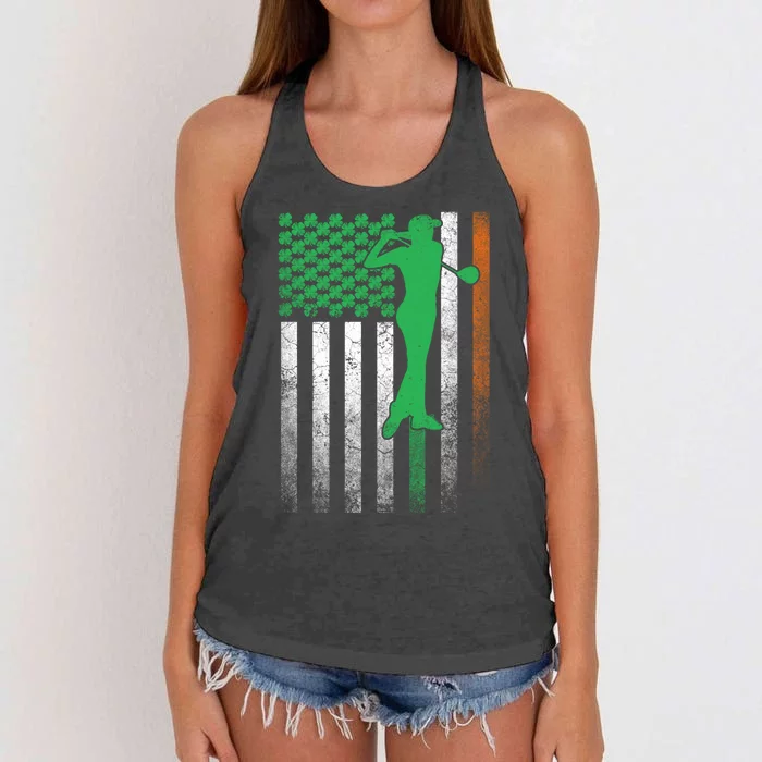 St Patrick's Day Irish American Flag Golf Golfer Golfing Meaningful Gift Women's Knotted Racerback Tank