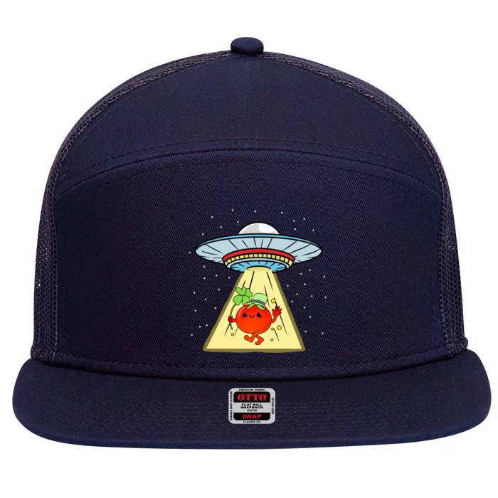 St Patricks Day Tomato Ufo Abduction Gift 7 Panel Mesh Trucker Snapback Hat