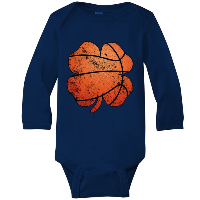 St Patricks Day Basketball Center Shamrock Meaningful Gift Baby Long Sleeve Bodysuit