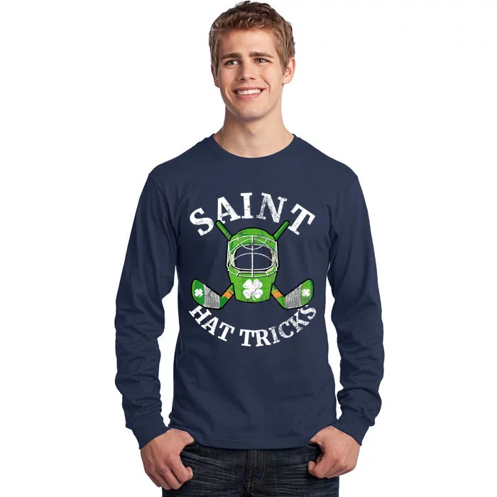 St Patricks Day Saint Hat Tricks Hockey Shamrock Kids Boys Tall Long Sleeve T-Shirt