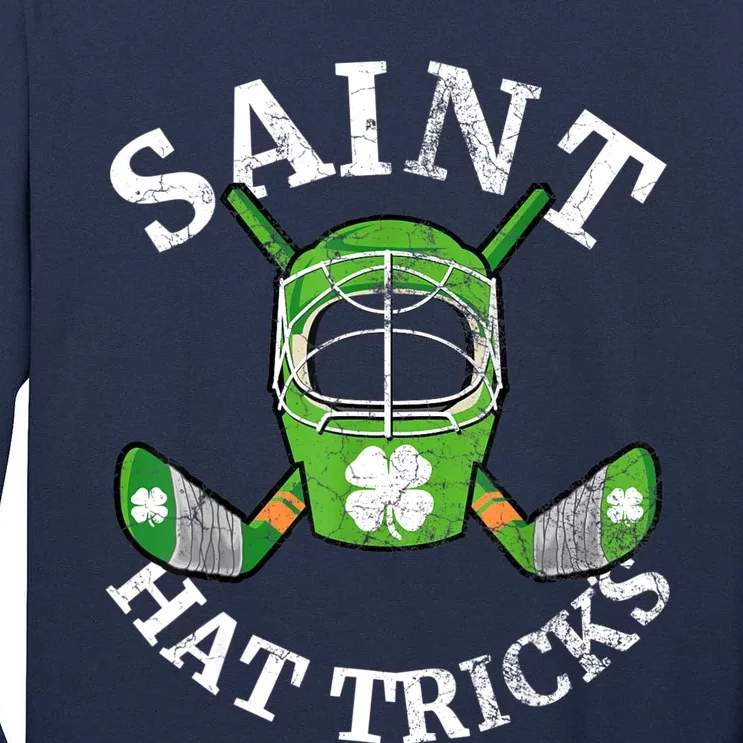 St Patricks Day Saint Hat Tricks Hockey Shamrock Kids Boys Tall Long Sleeve T-Shirt