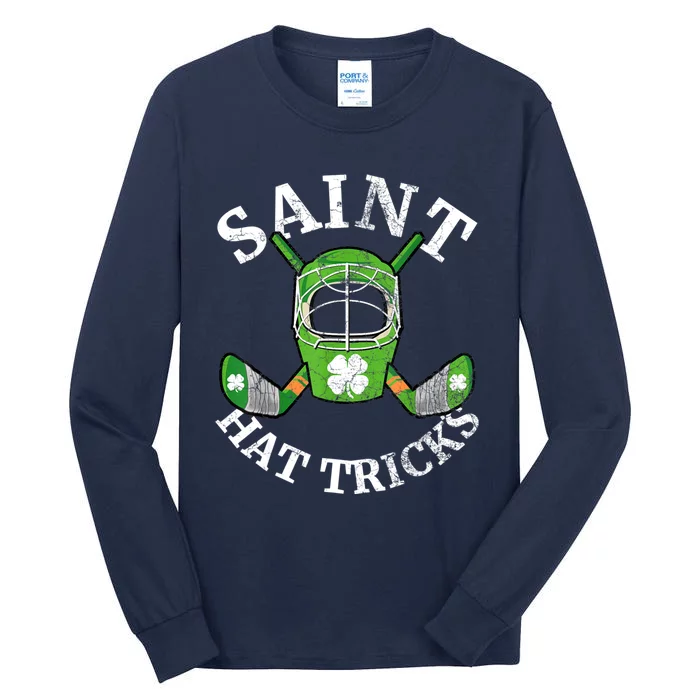 St Patricks Day Saint Hat Tricks Hockey Shamrock Kids Boys Tall Long Sleeve T-Shirt