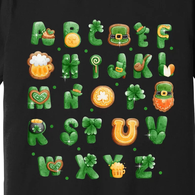 Saint Patricks Day Alphabet ABCs Elemeno For Teacher Student Premium T-Shirt