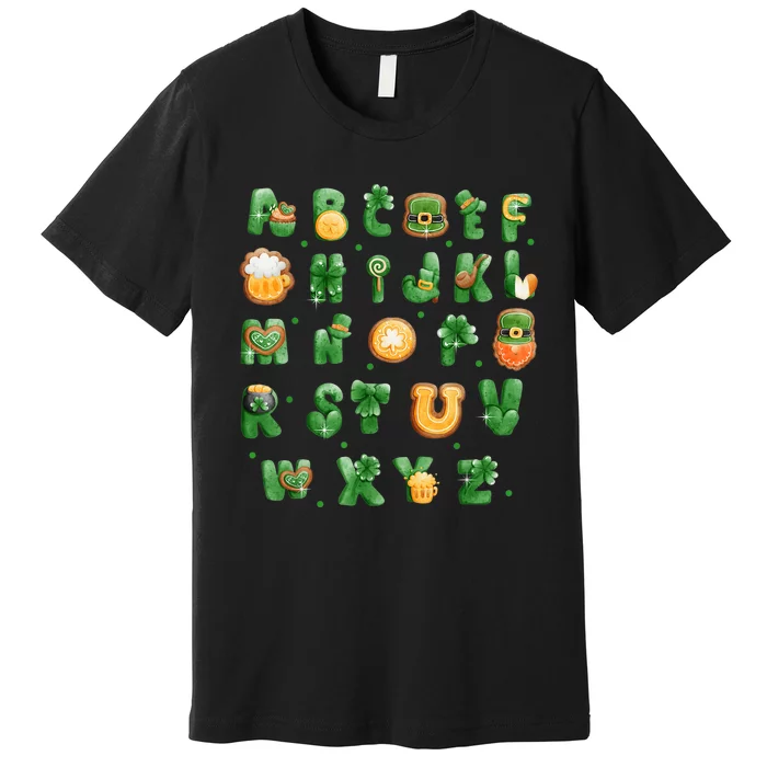 Saint Patricks Day Alphabet ABCs Elemeno For Teacher Student Premium T-Shirt