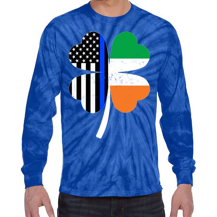 St Patricks Day Thin Blue Line American Irish Flag Police Gift Tie-Dye Long Sleeve Shirt