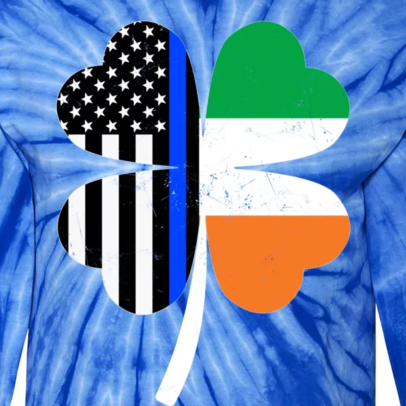 St Patricks Day Thin Blue Line American Irish Flag Police Gift Tie-Dye Long Sleeve Shirt