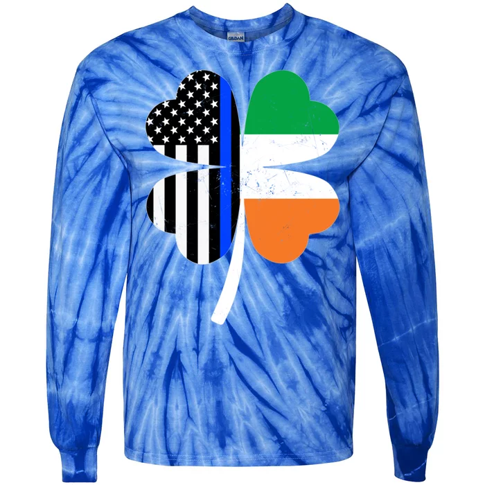 St Patricks Day Thin Blue Line American Irish Flag Police Gift Tie-Dye Long Sleeve Shirt