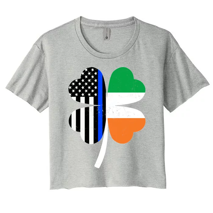 St Patricks Day Thin Blue Line American Irish Flag Police Gift Women's Crop Top Tee