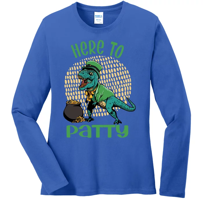 St Patrick's Day Irish Tgiftrex Dinosaur Here To Paddy Cute Gift Ladies Long Sleeve Shirt