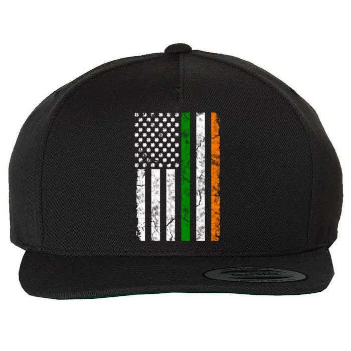 St Patrick's Day Patriotic Gift Shamrock Irish American Flag Gift Wool Snapback Cap