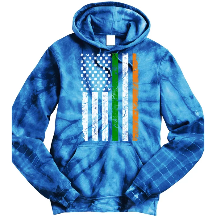 St Patrick's Day Patriotic Gift Shamrock Irish American Flag Gift Tie Dye Hoodie