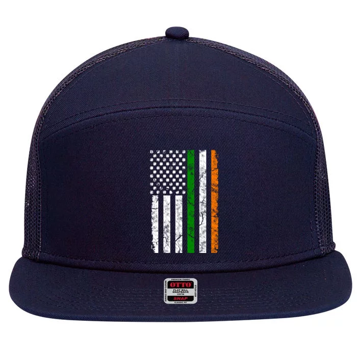 St Patrick's Day Patriotic Gift Shamrock Irish American Flag Gift 7 Panel Mesh Trucker Snapback Hat