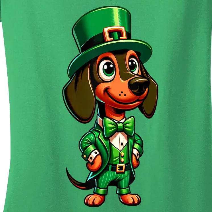 St. Patricks Day Cute Dachshund Dog Leprechaun Weiner Dog Lover Gift Women's V-Neck T-Shirt