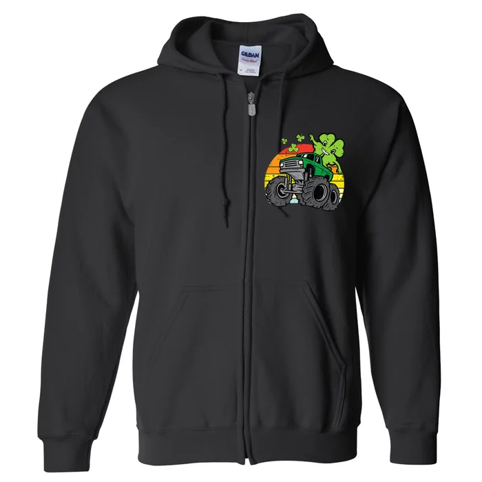 Saint Patricks Day for Monster Truck Lover  Shamrock Full Zip Hoodie