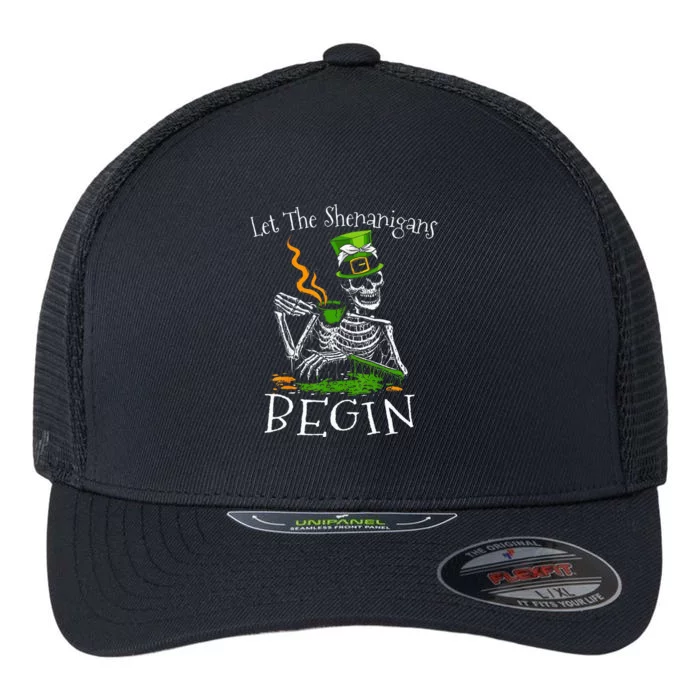 St Patricks Day Skeleton Let Shenanigans Begin Flexfit Unipanel Trucker Cap