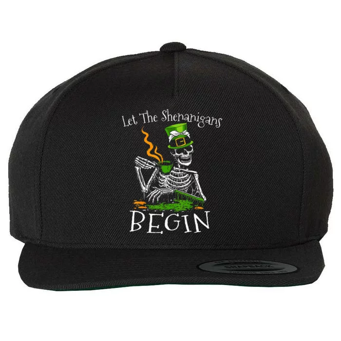 St Patricks Day Skeleton Let Shenanigans Begin Wool Snapback Cap