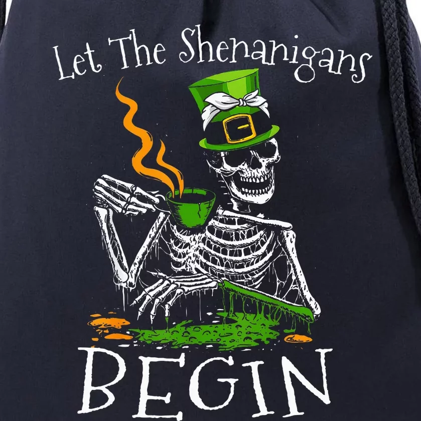 St Patricks Day Skeleton Let Shenanigans Begin Drawstring Bag