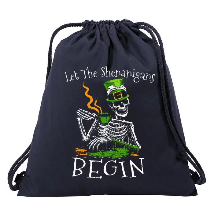 St Patricks Day Skeleton Let Shenanigans Begin Drawstring Bag