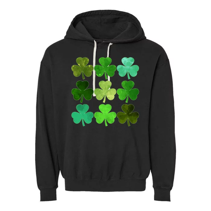 St Patricks Day Lucky Watercolor Shamrocks Garment-Dyed Fleece Hoodie