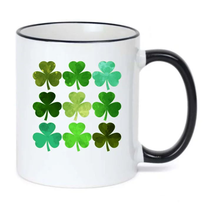 St Patricks Day Lucky Watercolor Shamrocks Black Color Changing Mug