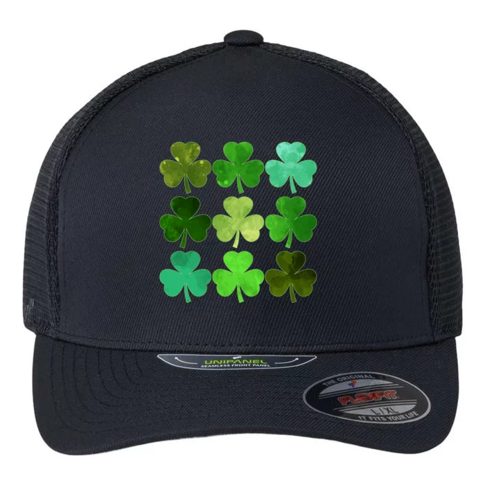 St Patricks Day Lucky Watercolor Shamrocks Flexfit Unipanel Trucker Cap