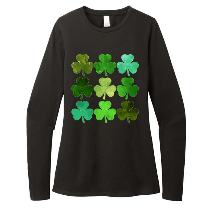 St Patricks Day Lucky Watercolor Shamrocks Womens CVC Long Sleeve Shirt